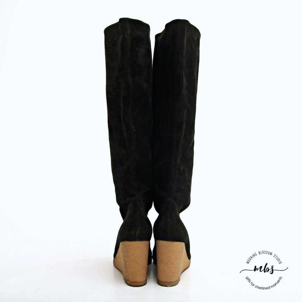 Fendissime by Fendi Suede Wedge Tall Boots in Black Women Size 5.5 - Picture 5 of 13